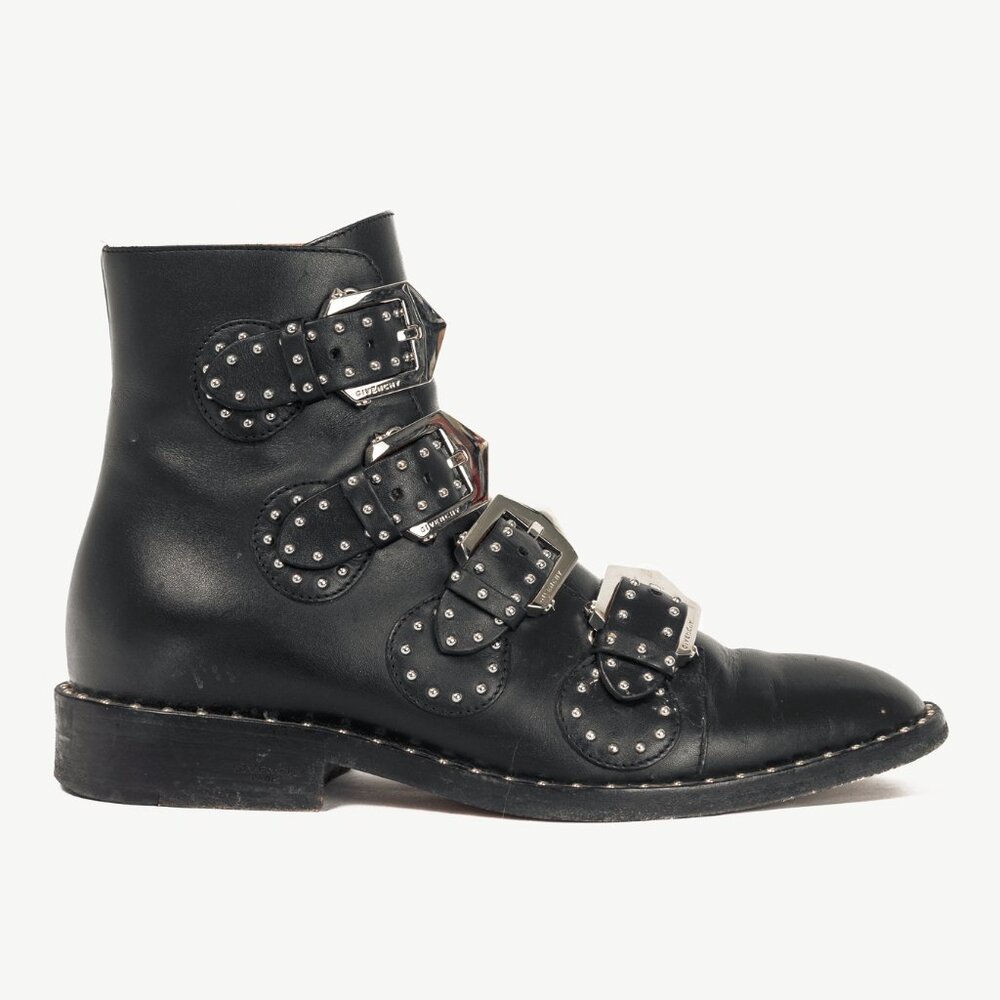 Givenchy Elegant Prue Noir Studded Buckle Ankle Boots